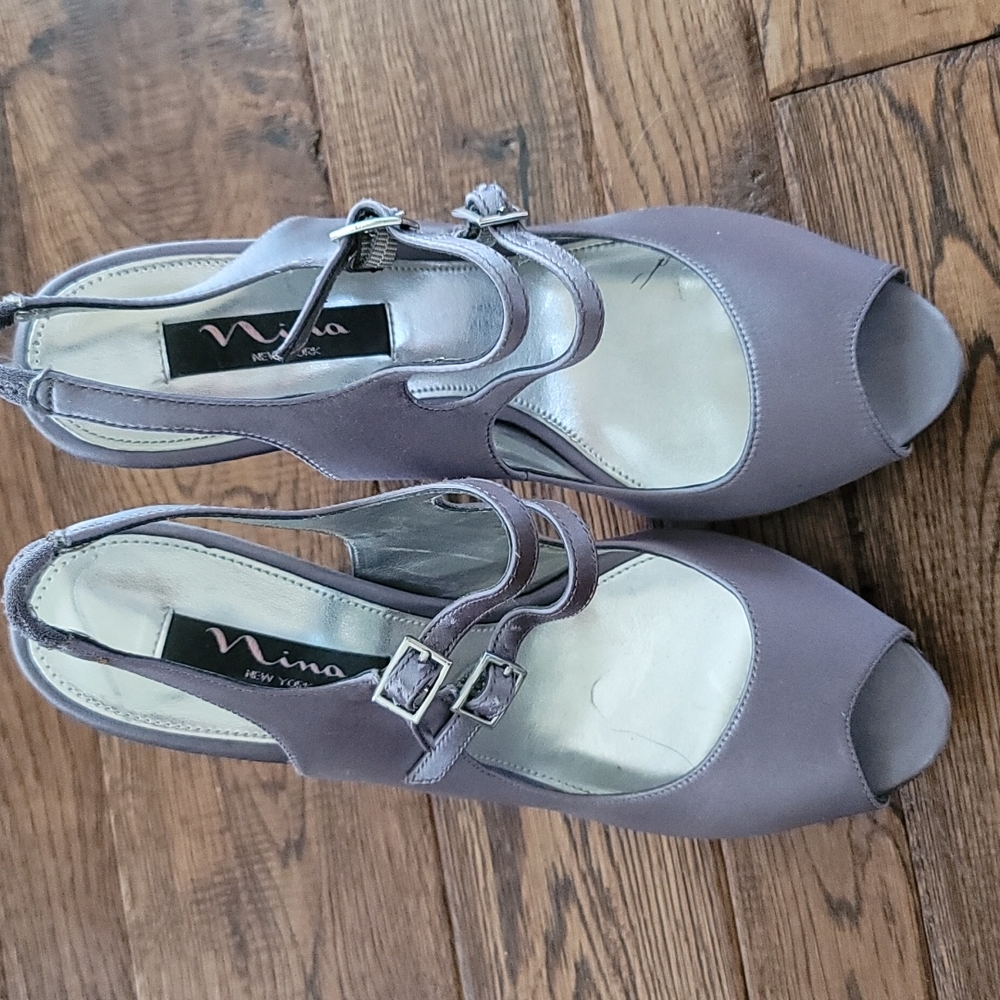 Nina Silver Double Strap Glitter Heels